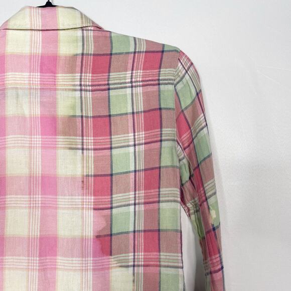 James Perse Womens 1 Small S Pink Bleached Plaid Button Up Shirt Cotton Linen - Picture 6 of 12